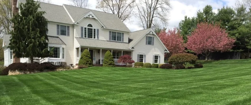 Manicured lawn with mowing stripes in Ramsey, NJ.