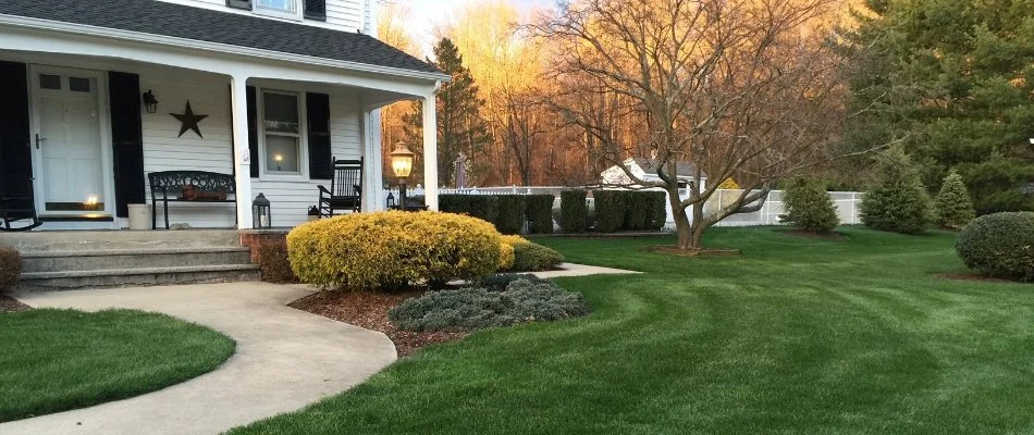 Green, healthy lawn on residential property in Hunterdon, NJ.